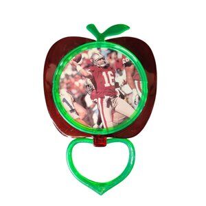 Vintage Plastic Apple Mirror Hand Held, Hong Kong, Joe Montana Picture Kitsch